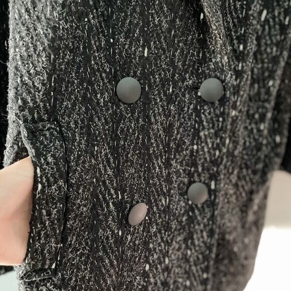 Vintage 80s marled wool double breasted pea coat leather shoulders size medium M - Picture 4 of 10